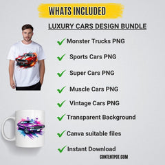 500 Luxury Cars Clipart Bundle for T-Shirts, Mugs & Print on Demand