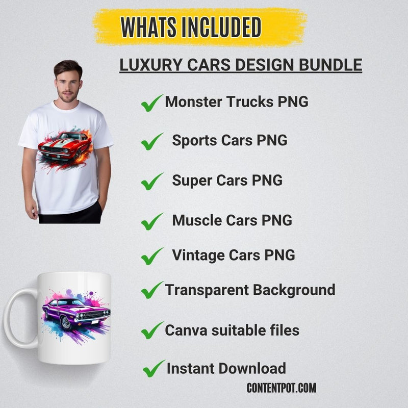 500 Luxury Cars Clipart Bundle for T-Shirts, Mugs & Print on Demand