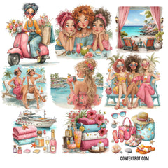 Summer Beach Girls Clipart Bundle PNG | Beach Girl Clipart for Print on Demand, Sublimation & Cricut