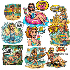 Summer Beach Girls Clipart Bundle PNG | Beach Girl Clipart for Print on Demand, Sublimation & Cricut
