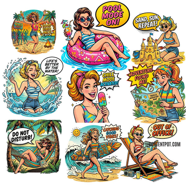 Summer Beach Girls Clipart Bundle PNG | Beach Girl Clipart for Print on Demand, Sublimation & Cricut