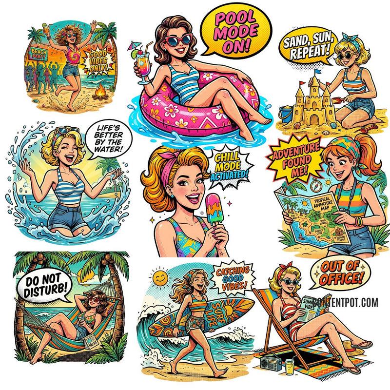 Summer Beach Girls Clipart Bundle PNG | Beach Girl Clipart for Print on Demand, Sublimation & Cricut