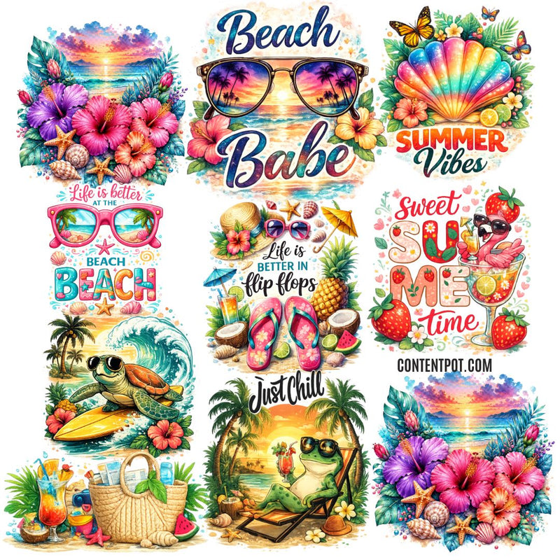 Summer Beach Girls Clipart Bundle PNG | Beach Girl Clipart for Print on Demand, Sublimation & Cricut