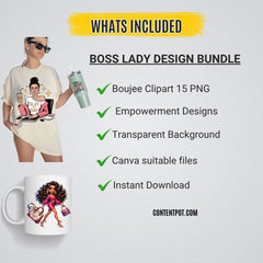 Boss Lady Clipart Bundle | 500 PNG Designs for T-Shirts, Mugs & POD