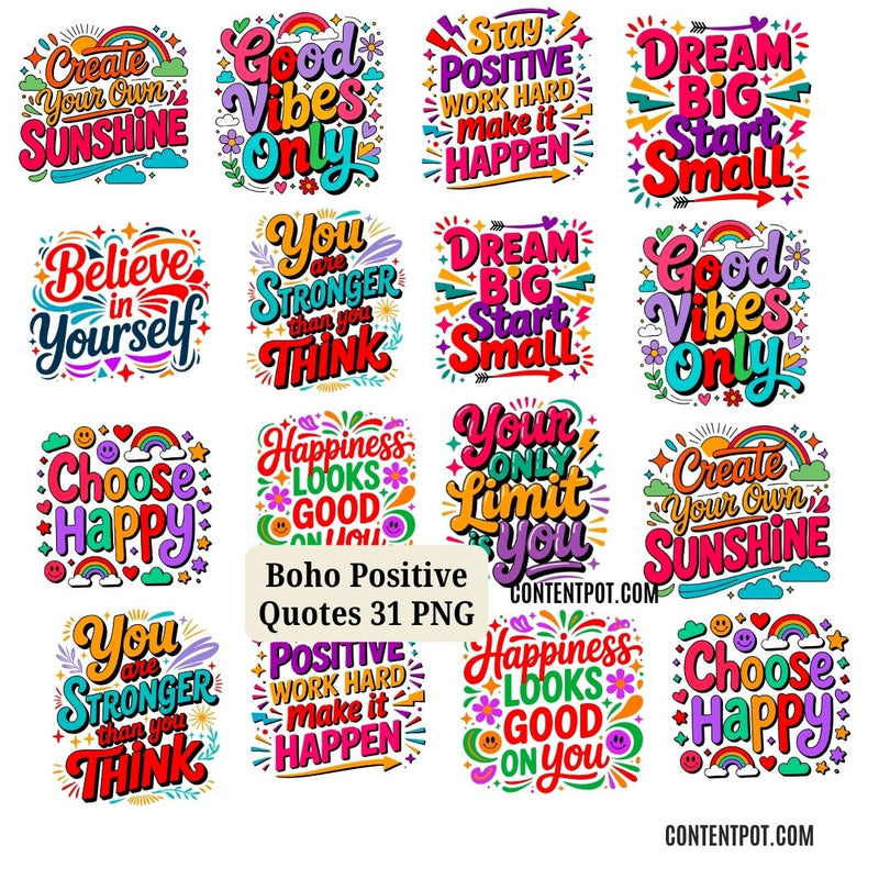 Motivational Clipart Designs | 500 Inspirational Quote PNGs  | Instant Download