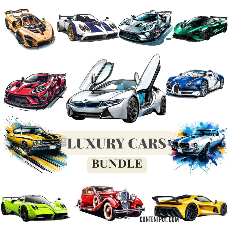 500 Luxury Cars Clipart Bundle for T-Shirts, Mugs & Print on Demand