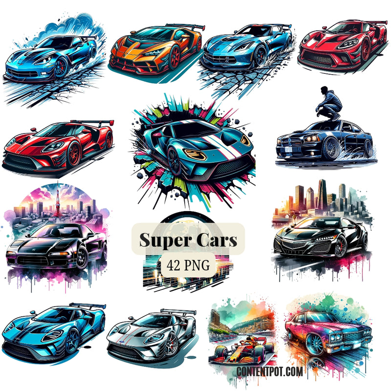 500 Luxury Cars Clipart Bundle for T-Shirts, Mugs & Print on Demand