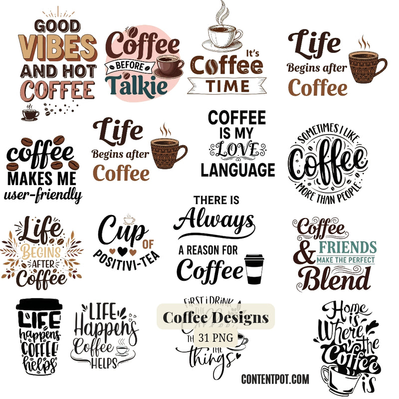 Coffee Mug Clipart Designs, Coffee Quotes PNG