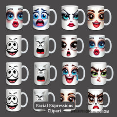 500 Funny Facial Expression Clipart Bundle PNG for POD Mugs, T-Shirts, Stickers & Sublimation