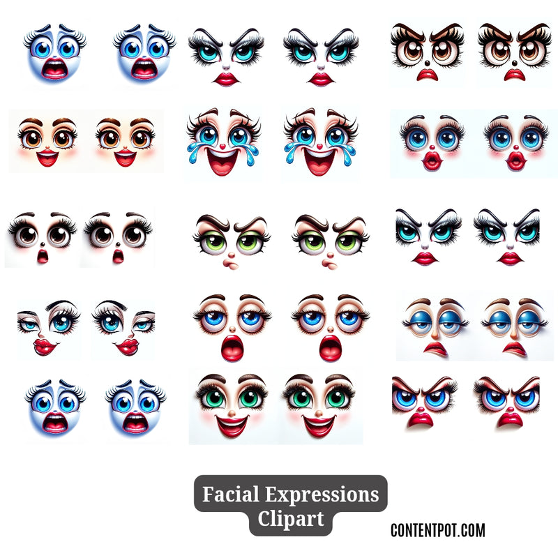 500 Funny Facial Expression Clipart Bundle PNG for POD Mugs, T-Shirts, Stickers & Sublimation