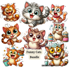 400 Funny & Whimsical cats |Cute Cat cliparts | Print on Demand PNG