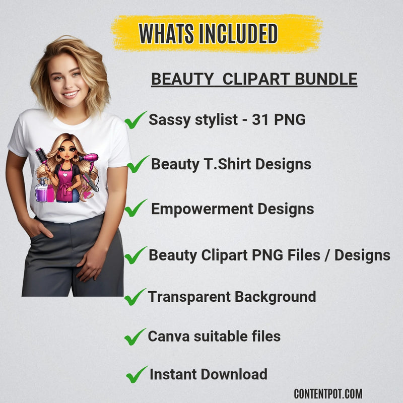 Beauty T-Shirt Designs for Print-On-Demand | Glam Apparel PNG Bundle