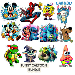 250+ Funny Cartoon Character PNG Bundle | Heroes, Villans & Princess Cartoon  Designs