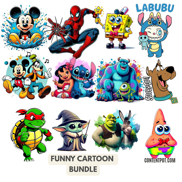 250+ Funny Cartoon Character PNG Bundle | Heroes, Villans & Princess Cartoon  Designs