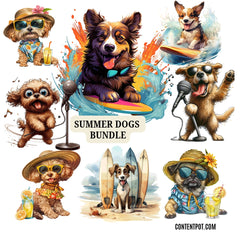 400 Summer Dogs PNG | Surf Beach Dog  |T-Shirt Design Bundle