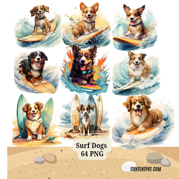 400 Summer Dogs PNG | Surf Beach Dog  |T-Shirt Design Bundle