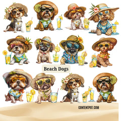 400 Summer Dogs PNG | Surf Beach Dog  |T-Shirt Design Bundle