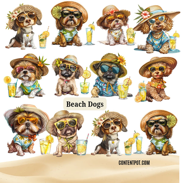 400 Summer Dogs PNG | Surf Beach Dog  |T-Shirt Design Bundle