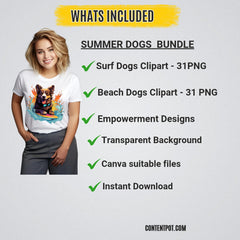 400 Summer Dogs PNG | Surf Beach Dog  |T-Shirt Design Bundle