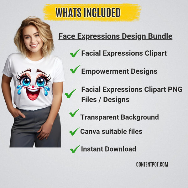 500 Funny Facial Expression Clipart Bundle PNG for POD Mugs, T-Shirts, Stickers & Sublimation