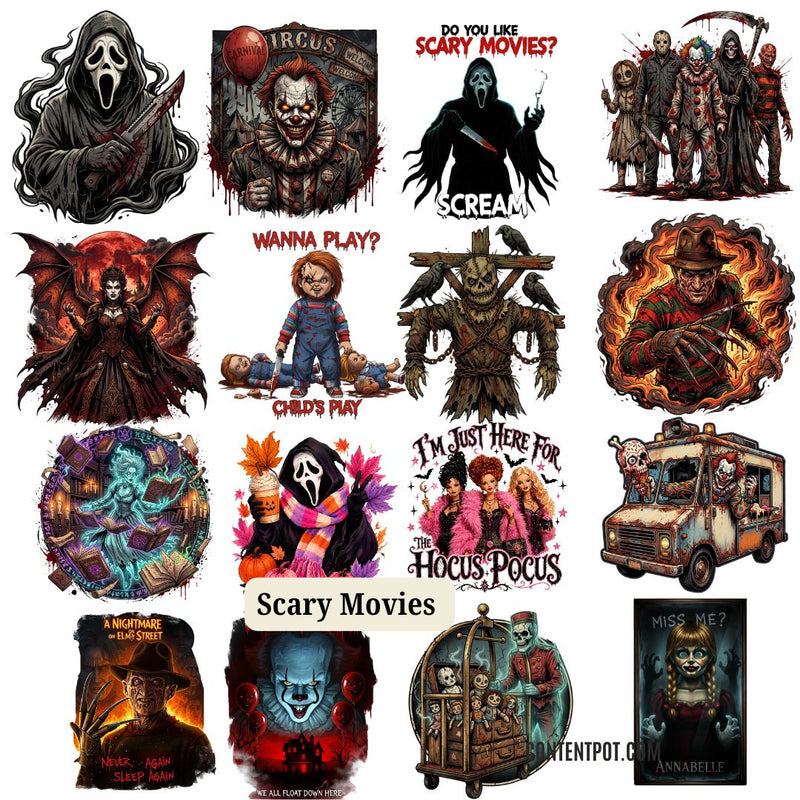 500 Halloween Horror Movies Clipart Designs PNG | Halloween Clipart Bundle for Sublimation & Print on Demand