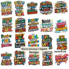 Motivational Clipart Designs | 500 Inspirational Quote PNGs  | Instant Download