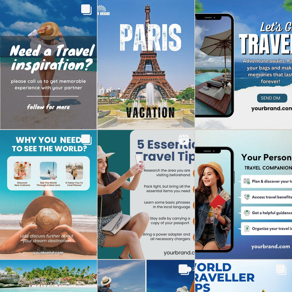 1000 Travel Instagram Post & Carousel Templates | Canva Social Media Pack
