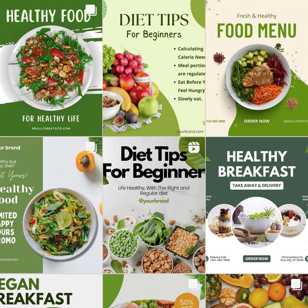 1000 Diet Instagram Post Carousel Templates | Canva Social Media Pack