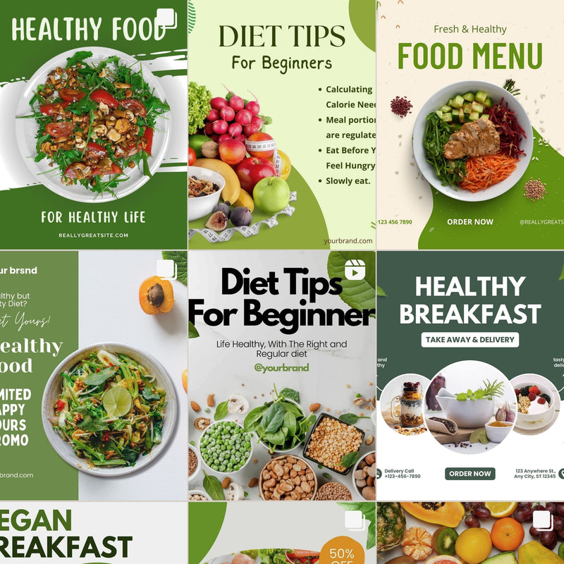1000 Diet Instagram Post Carousel Templates | Canva Social Media Pack