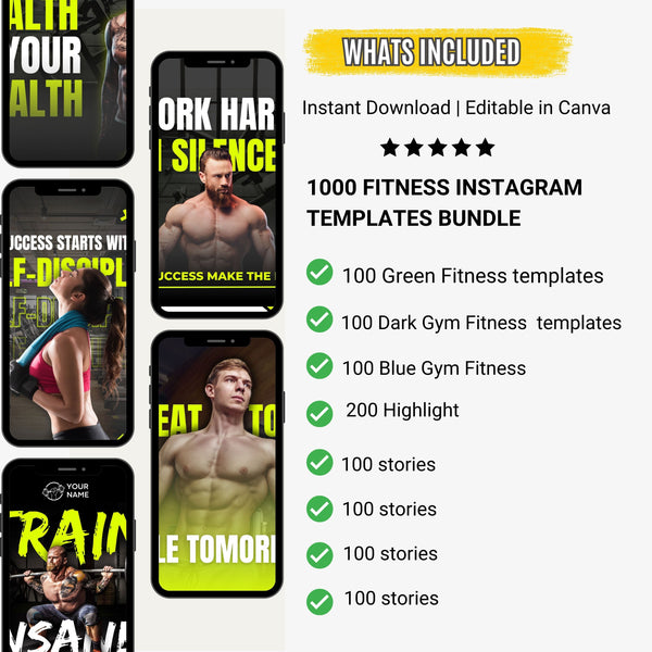 700+ Fitness Instagram Posts Templates | Gym & Personal Trainer Canva Social Media Pack