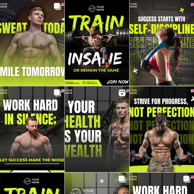 700+ Fitness Instagram Posts Templates | Gym & Personal Trainer Canva Social Media Pack