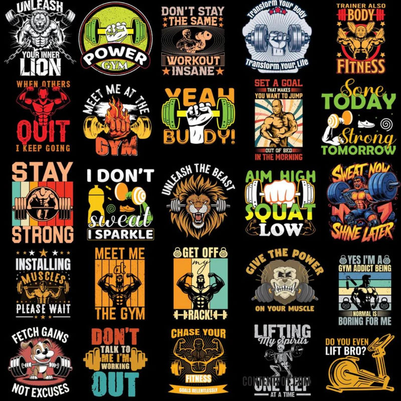 200+ Mens Gym & Fitness Designs Mega Bundle | Workout PNG SVG