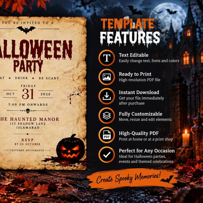 Halloween Party Video Invitations | Editable | Horror Movie, Vampire, Witch Themes